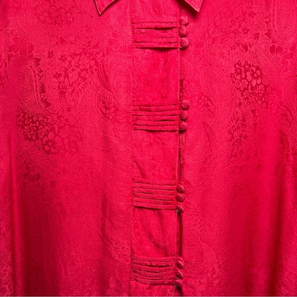 Vintage Silk Paisley Asian Inspired Cheongsam Shirt Size 10 Red 90s Y2K Jessica - Picture 3 of 12